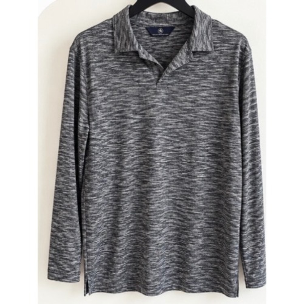 Hart Schaffner Marx Mens Grey Space Dye Long Sleeve Polo Shirt Size M